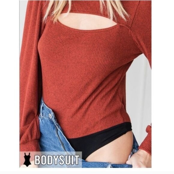 BODYSUIT-LONG SLEEVES w/FRONT OPENING. NEW-COLOR: RUST - Picture 2 of 5